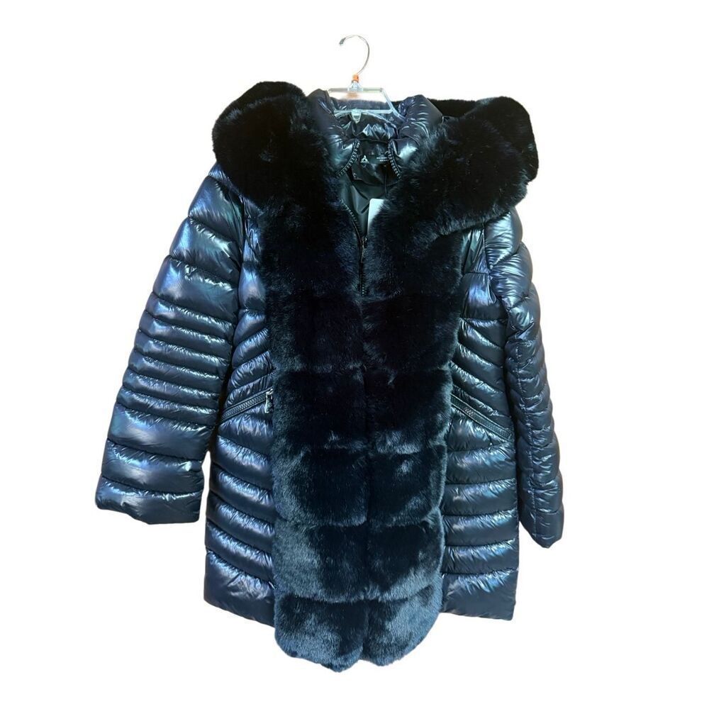 Anewsta Mid-Length Detachable Hooded Thick Fluffy Collar Puffer Coat Sz L NWT